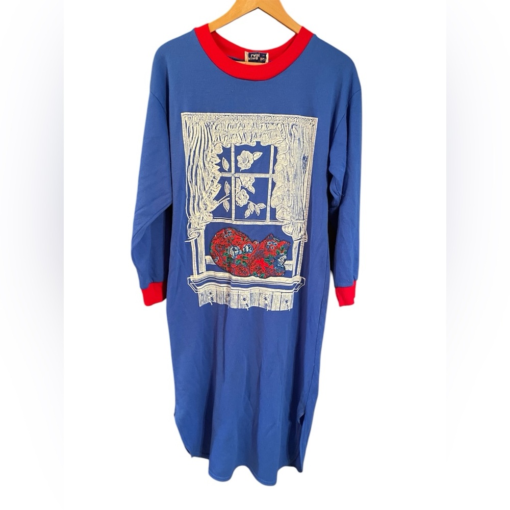 Vintage Kimberly Laine Nightgown with Cat Applique  & Pocket Size Small/Medium